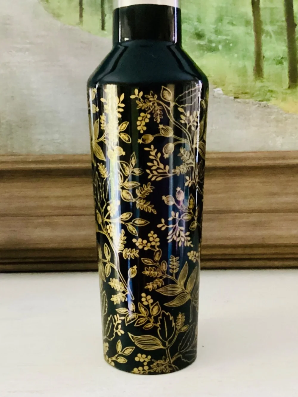 Corkcicle x Rifle Paper Black Gold Floral Queen Ann Canteen 16 Oz Tumbler Bottle